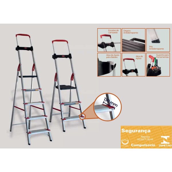 Escada Dobravel 5 Degraus Confort Em Aluminio Alumasa - Imagem 8