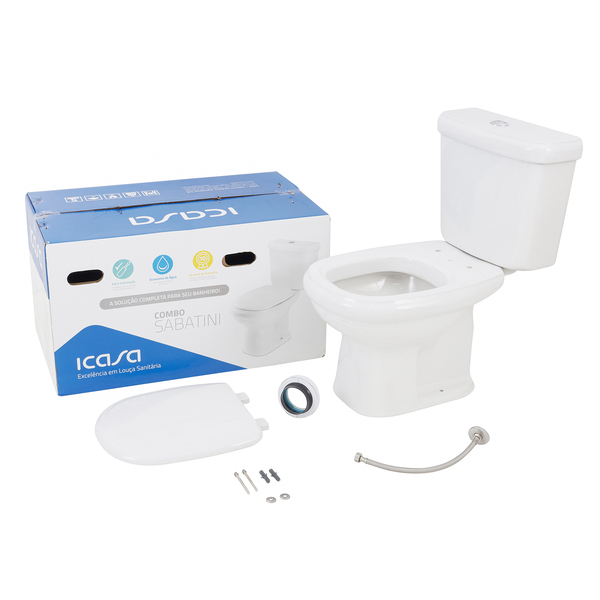 Kit Vaso Sanitário com Caixa Acoplada e Assento Branco Duplo Acionamento 3/6L Saída Vertical Sabatini Icasa - Imagem 3
