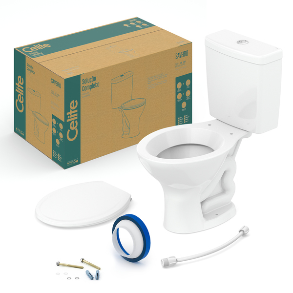 Kit Vaso Sanitário com Caixa Acoplada e Assento Branco Duplo Acionamento 3/6L Saída Vertical Saveiro Celite - Imagem 3