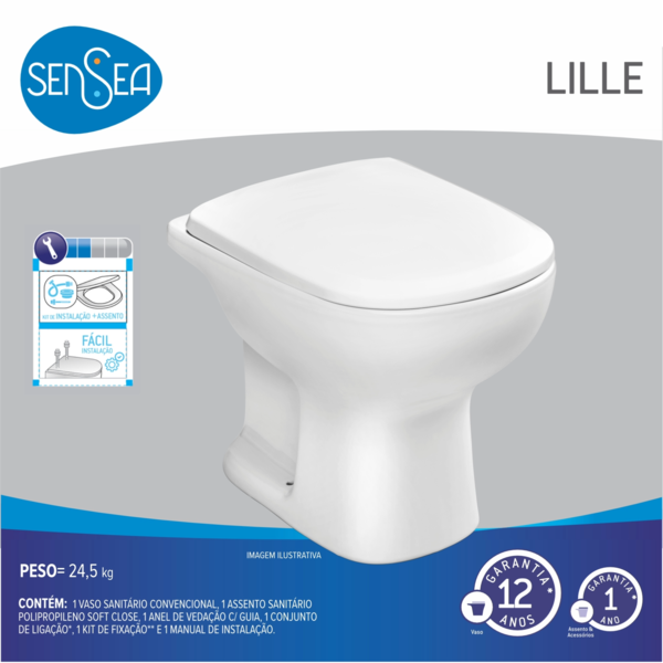 Kit Vaso Sanitário Convencional para Descarga de Parede com Assento Branco Vertical Lille Sensea - Imagem 6